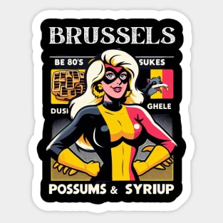 Brussels Female Comic Book Superhero Possums Waffles Syrup Belgium Sticker